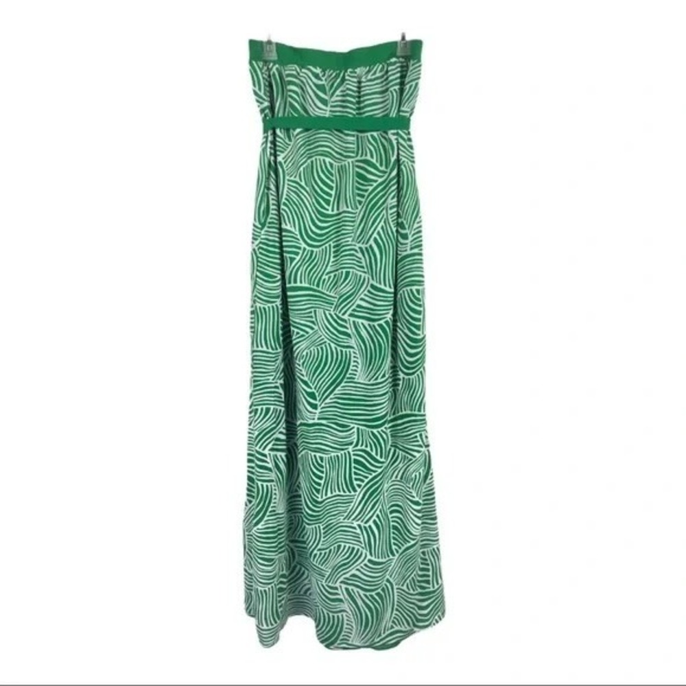 Old Navy Womens Green White Abstract Strapless Maxi Dress Size Medium Tie Waist